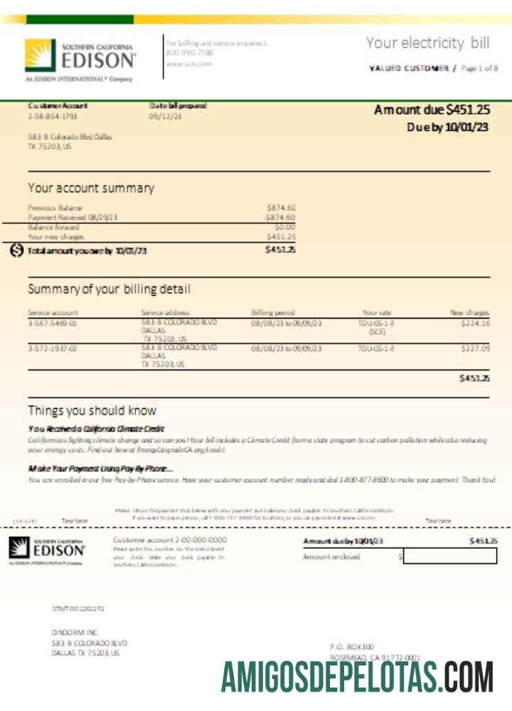 Projeto de lei de serviços públicos EDISON do sul da Califórnia, página 1 SCR modelo